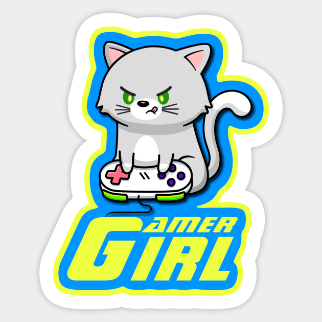 Gamer Girl Cat Sticker by AlondraHanley